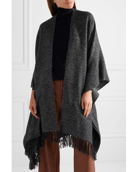 Brunello Cucinelli Fringed Metallic Knitted Cape Anthracite