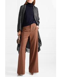 Brunello Cucinelli Fringed Metallic Knitted Cape Anthracite