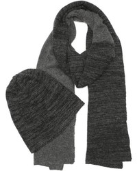 Portolano Charcoal And Black Knit Hat And Scarf Set