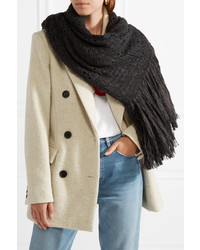Isabel Marant Dylan Oversized Fringed Open Knit Scarf Charcoal
