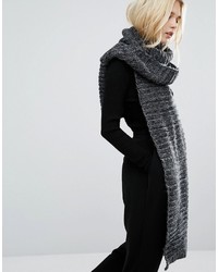 Pieces Long Knitted Scarf In Charcoal
