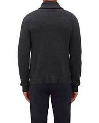 Barneys New York Cable Knit Shawl Sweater Grey