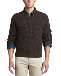 Neiman Marcus Shawl Collar Cable Knit Sweater