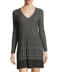 Max Studio Knitted Geometric Ribbed Dress Charcoalsteel