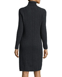 Neiman Marcus Cashmere Collection Cashmere Cable Knit Turtleneck Dress