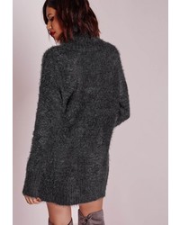 Missguided Fluffy Roll Neck Sweater Dress Charcoal