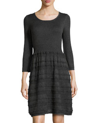 Neiman Marcus Novelty Skirt Sweater Dress Heather Charcoal Gray