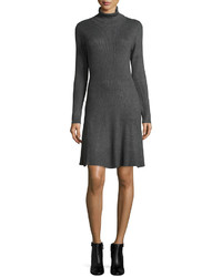 Neiman Marcus Ribbed Knit Turtleneck Sweaterdress Gray