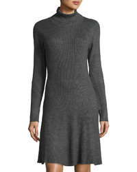 Neiman Marcus Ribbed Knit Turtleneck Sweaterdress Gray