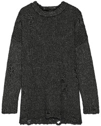 R 13 R13 Distressed Mlange Knitted Sweater Charcoal