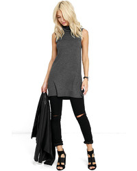 Olive Oak In The Night Charcoal Grey Turtleneck Tunic Top