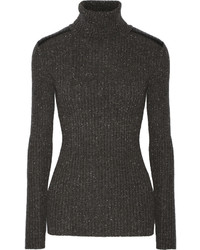 Autumn Cashmere Leather Trimmed Cashmere Turtleneck Sweater