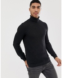 ASOS DESIGN Muscle Fit Cable Roll Neck Jumper In Charcoal