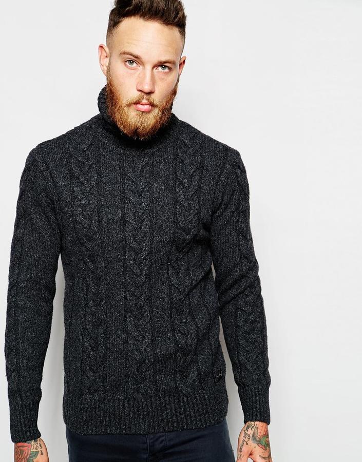 Edwin Roll Neck Sweater Shackle Ecoplanet Wool Blend Cable Knit, $189 ...