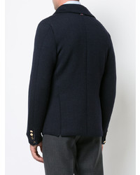Thom Browne Double Knit Sport Coat With Red White And Blue Stripe In Navy Merino Wool