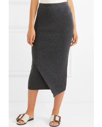 Allude Wrap Effect Ribbed Wool And Cashmere Blend Midi Skirt