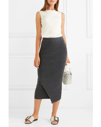 Allude Wrap Effect Ribbed Wool And Cashmere Blend Midi Skirt