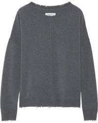 Current/Elliott The Destroyed Knit Wool And Cashmere Blend Sweater Dark Gray