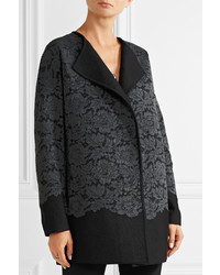 Diane von Furstenberg Jeraldine Lace Paneled Merino Wool Coat Gray