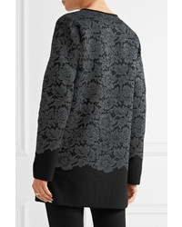 Diane von Furstenberg Jeraldine Lace Paneled Merino Wool Coat Gray