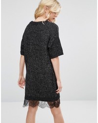 Asos Petite Petite Sweater Dress With Lace Hem Detail