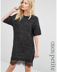 Asos Petite Petite Sweater Dress With Lace Hem Detail