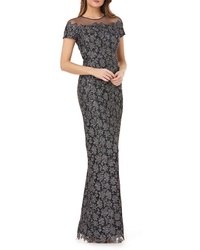 JS Collections Illusion Metallic Lace Gown