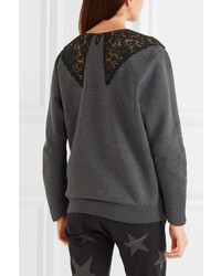 Stella McCartney Lace Paneled Cotton Blend Jersey Sweatshirt Dark Gray
