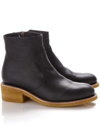 A.P.C. Anthracite Leather Flat Ankle Boots