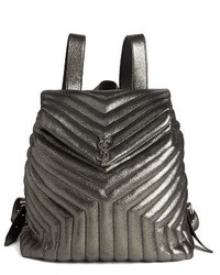 Saint Laurent Metallic Calfskin Leather Backpack Grey