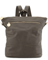 Neiman Marcus Tumbled Faux Leather Convertible Bucket Backpack Charcoal