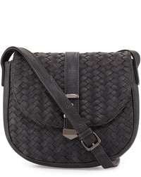 Neiman Marcus Faux Leather Woven Saddle Bag Dark Charcoal