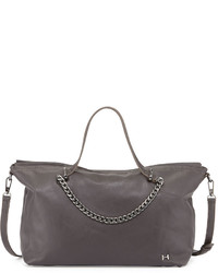 Halston Heritage Leather Satchel Bag With Chain Detail Gravel