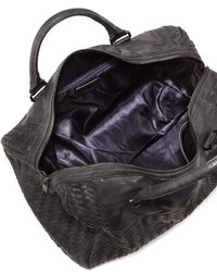 Neiman Marcus Woven Weekender Bag Dark Charcoal