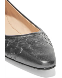 Bottega Veneta Metallic Intrecciato Leather Ballet Flats Dark Gray