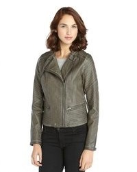 RD Style Charcoal Faux Leather Asymmetrical Zip Front Jacket
