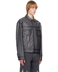 System Gray Spread Collar Faux Leather Jacket