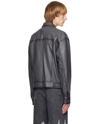 System Gray Spread Collar Faux Leather Jacket