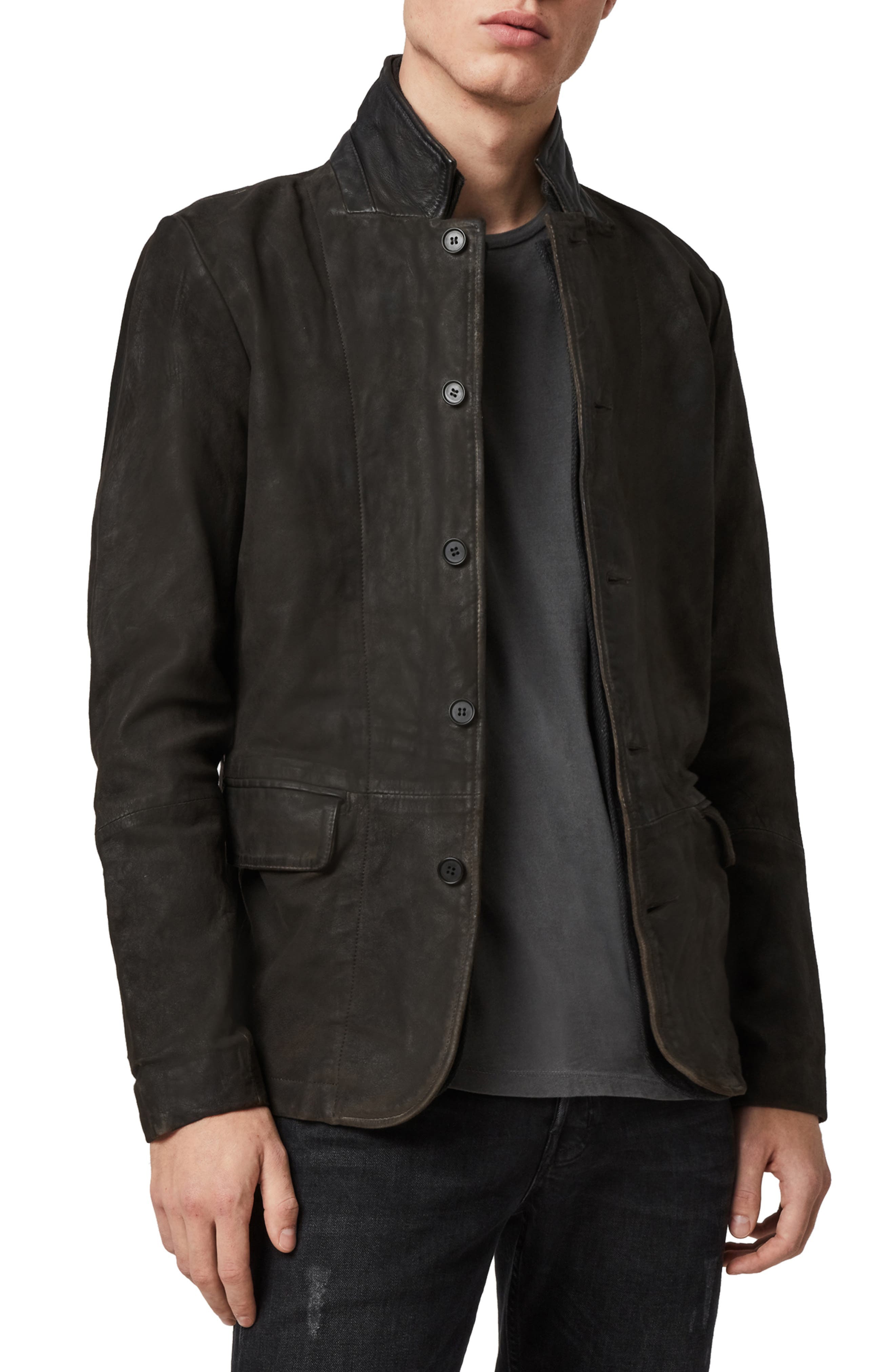 AllSaints Survey Slim Fit Leather Blazer, $619 | Nordstrom | Lookastic