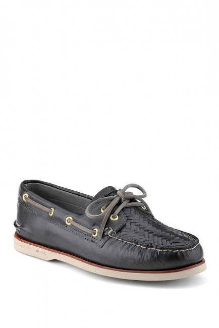 woven leather boat shoes