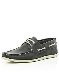 River Island Dark Grey Leather Boat Shoes