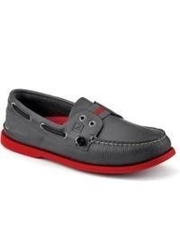 Sperry Topsider Shoes Authentic Original Color Pop Gore Boat Shoe Grey Red Leather