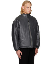 N. Hoolywood Black Insulated Faux Leather Bomber Jacket