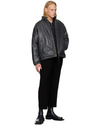 N. Hoolywood Black Insulated Faux Leather Bomber Jacket