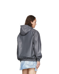 Random Identities Grey Leather Hoodie Jacket