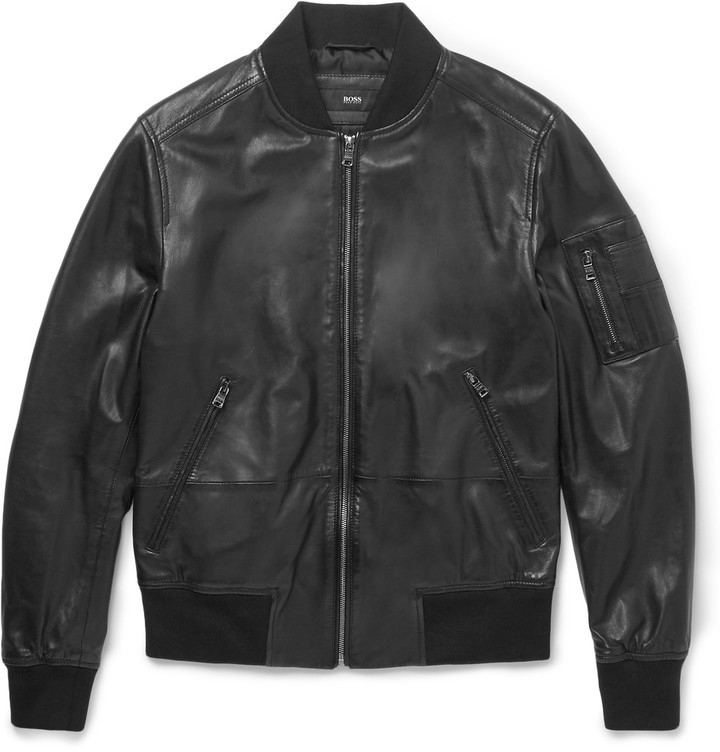 hugo boss leather bomber jacket