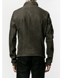 Rick Owens Zipped Leather Jacket Grey