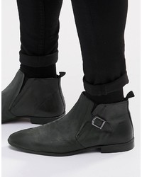 Asos Brand Boots In Gray Leather With Buckle