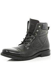 River Island Grey Contrast Panel Lace Up Military Boots