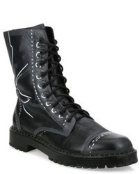Moschino Trompe Loeil Calf Leather Combat Boots